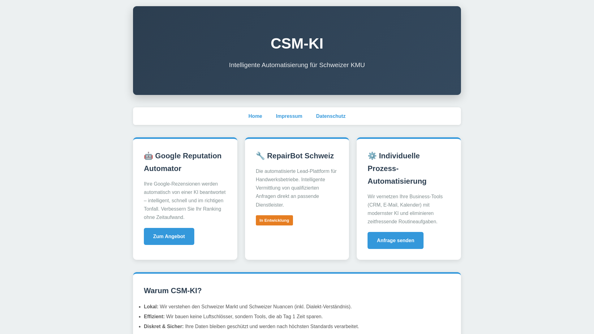 website screenshot of https://csm-ki.ch/