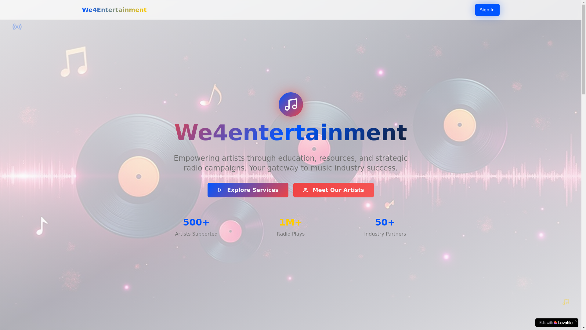 website screenshot of https://we4entertainment.com/