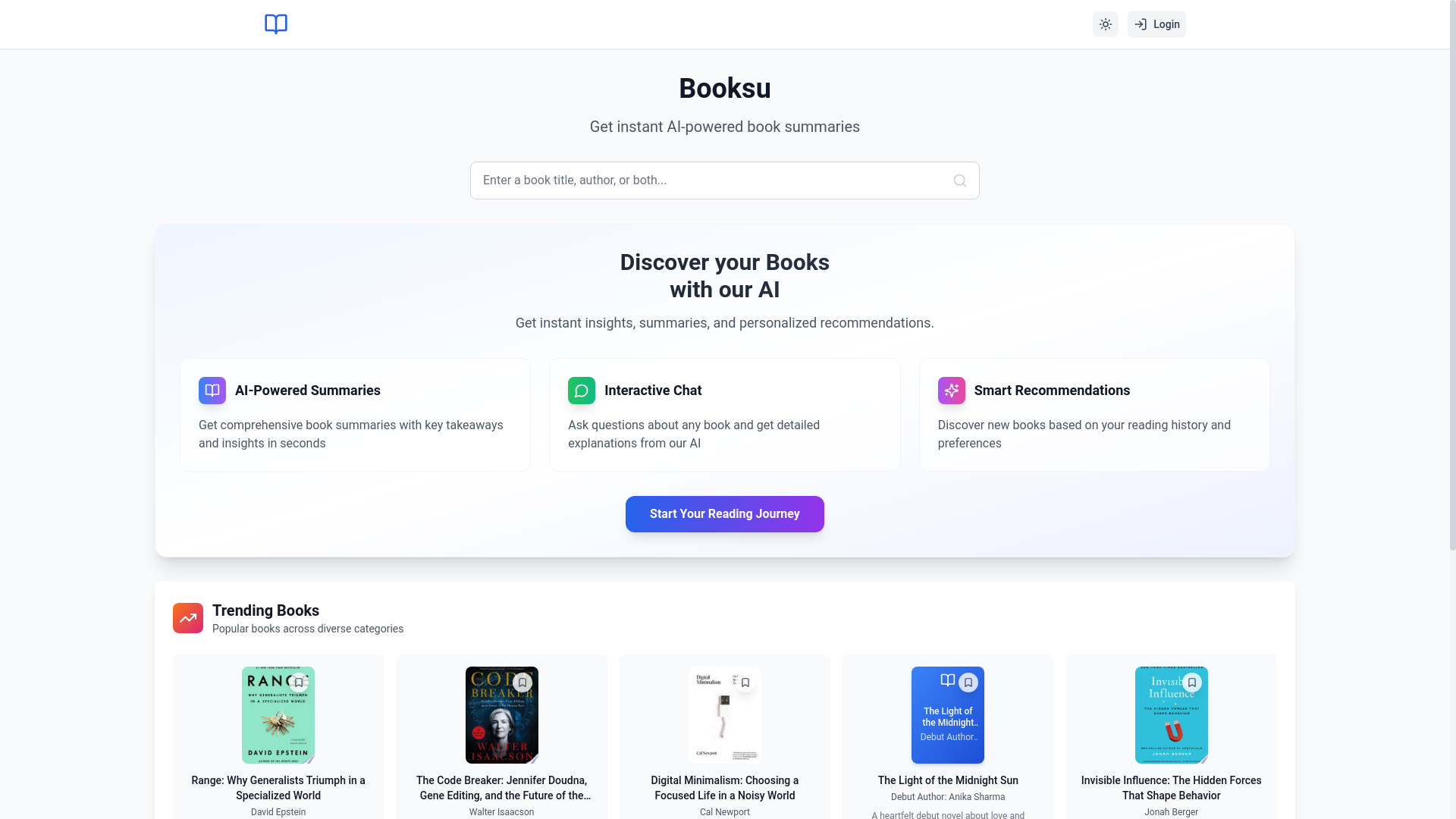 website screenshot of https://booksu.ai/