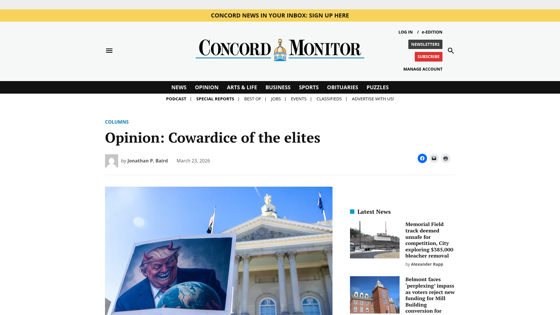 website screenshot of https://www.concordmonitor.com/2026/03/23/my-turn-trump-regime-iran-war-crimes/