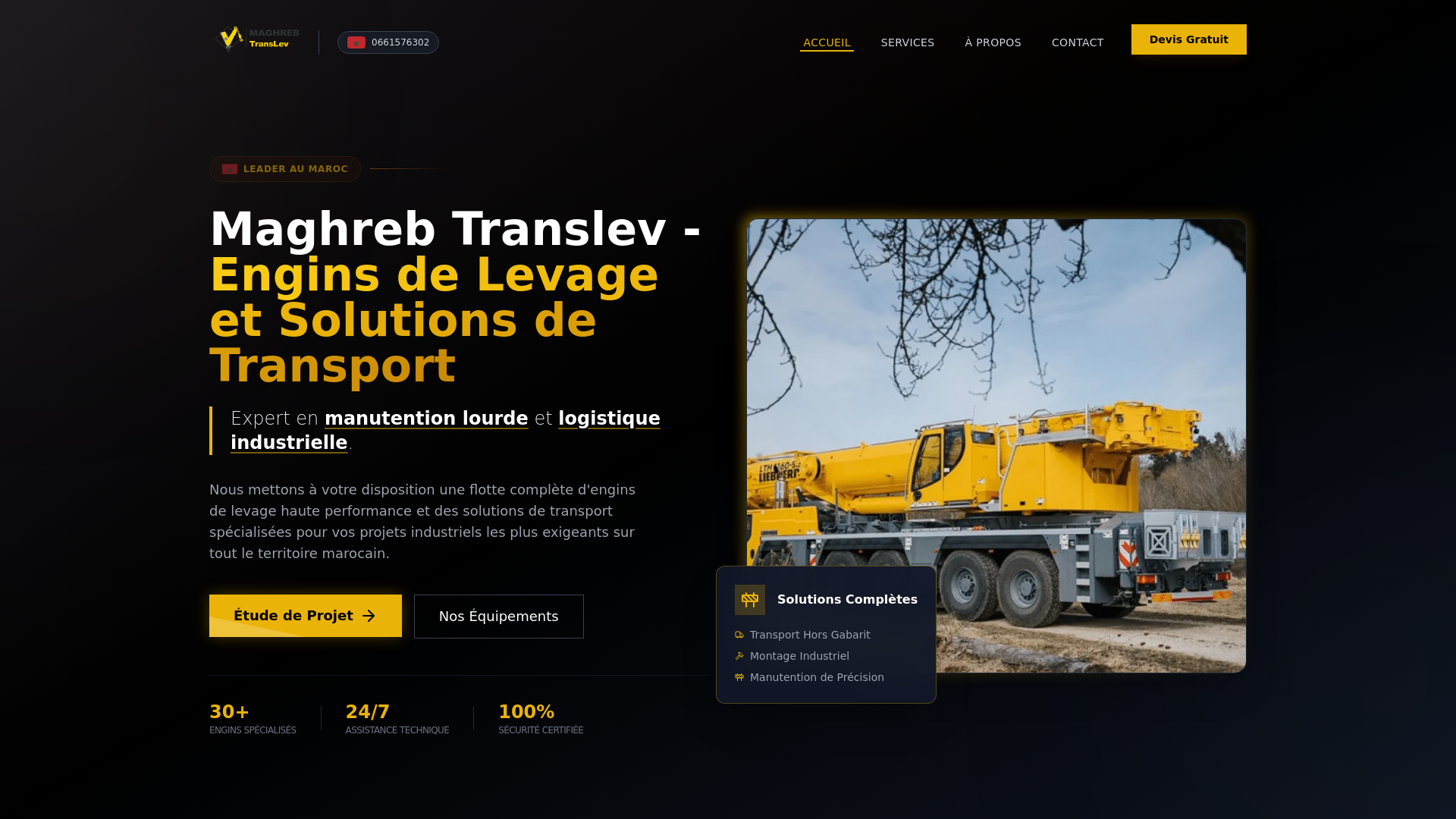 website screenshot of https://maghrebtranslev.com