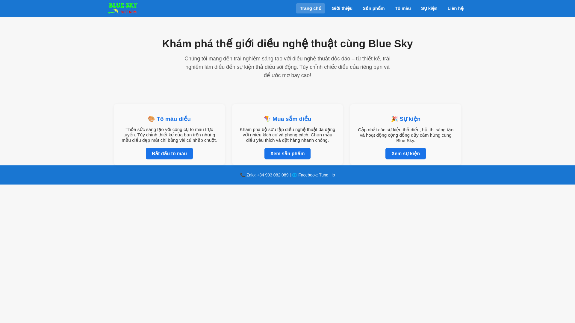 website screenshot of https://blueskykite.com/