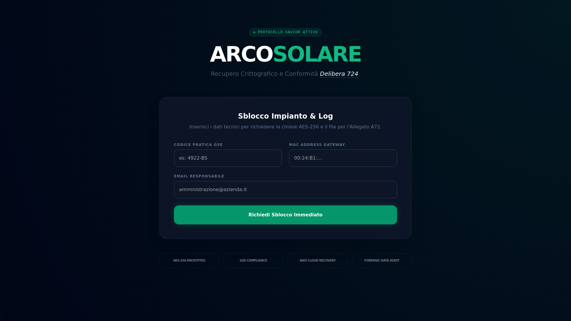 website screenshot of https://arcosolare.it/