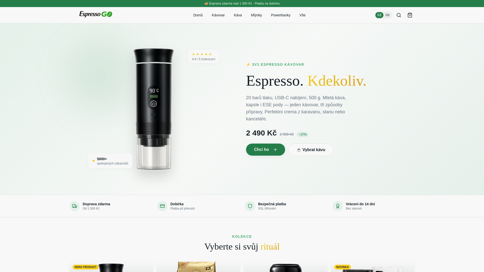 website screenshot of https://espressogo.eu