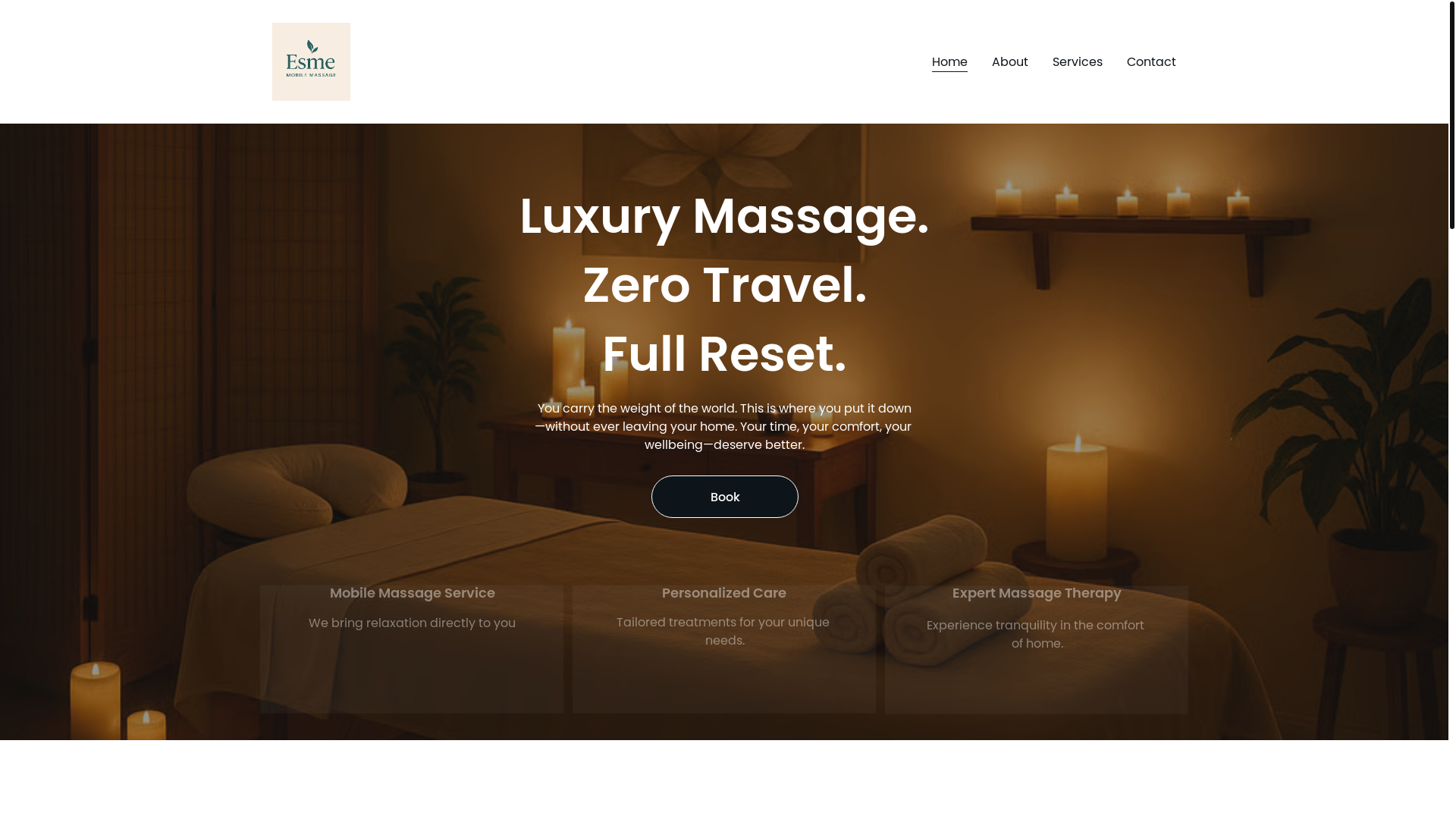 website screenshot of https://esmemobilemassage.com/