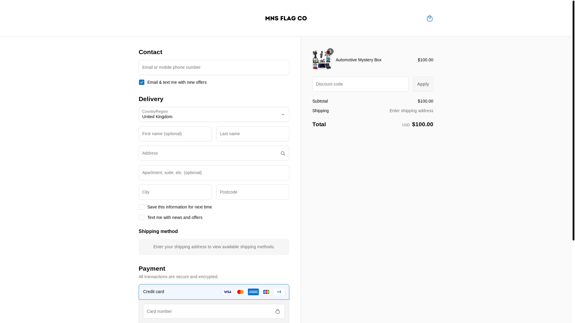 website screenshot of https://mnsflagco.com/checkouts/cn/hWN1jQ9gKngJ72YtNXIPp8Ud