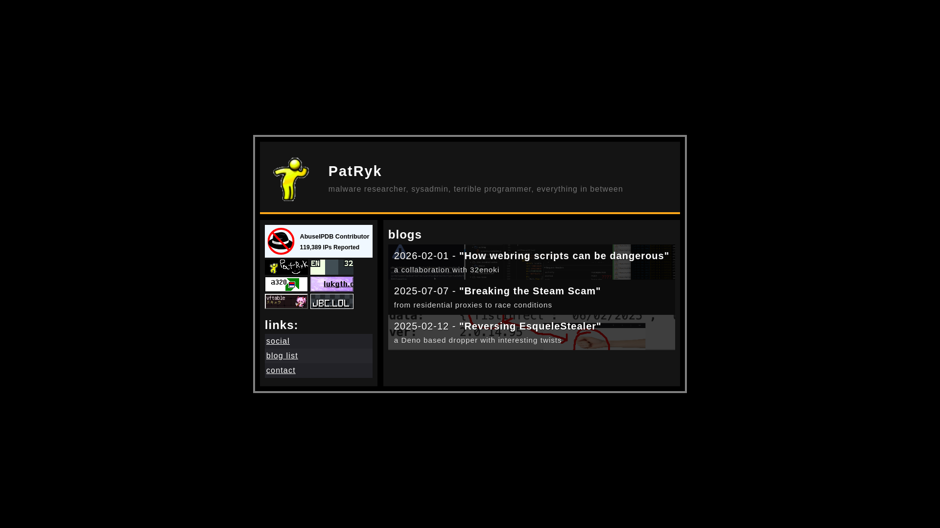 website screenshot of https://patyk.lol/