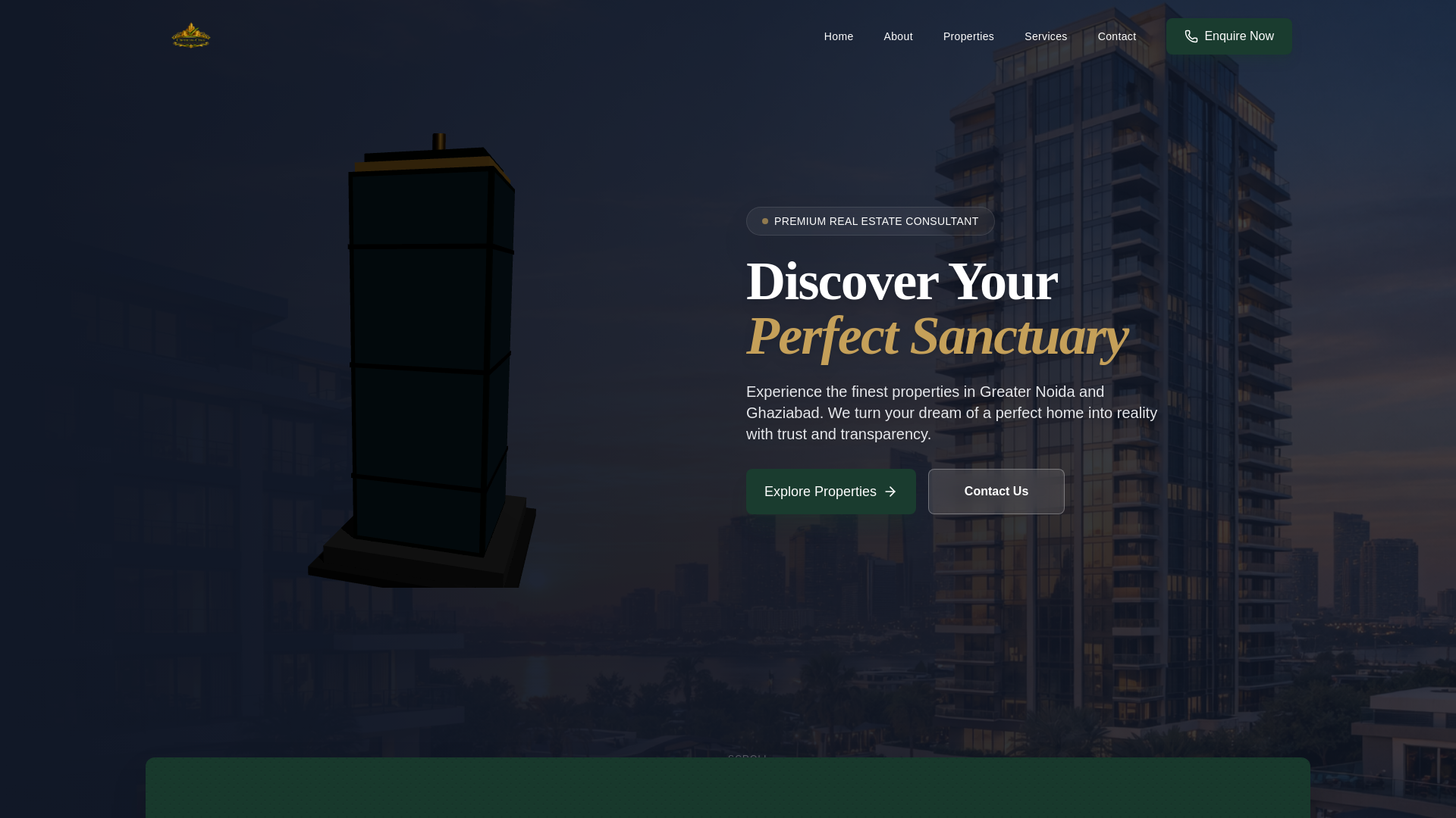 website screenshot of https://optiononerealtors.in/