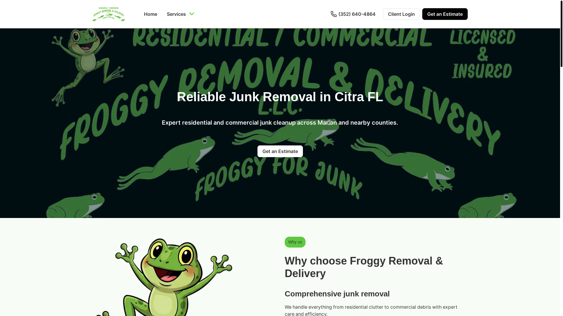 website screenshot of https://froggyremovaldelivery.com/