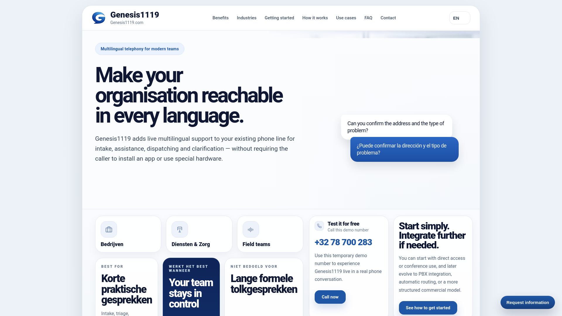 website screenshot of https://genesis1119.be