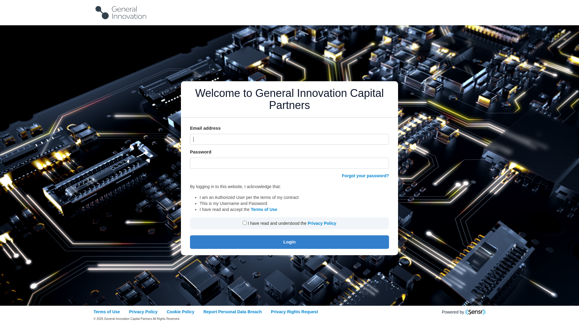 website screenshot of https://investors.generalinnovation.com/users/sign_in