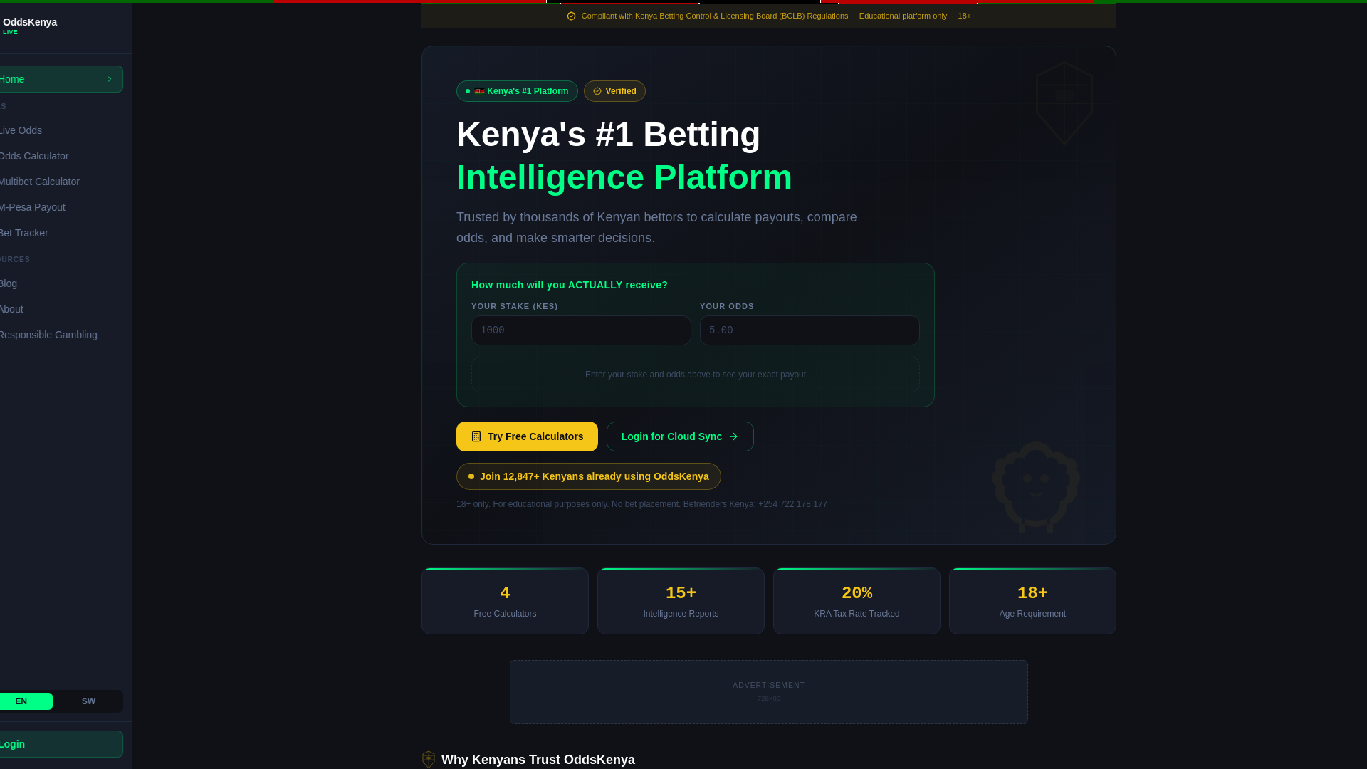 website screenshot of https://oddskenya.live/