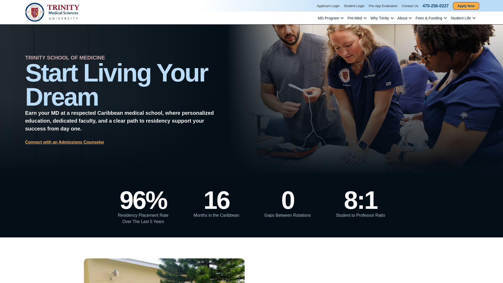 website screenshot of https://thetrinitymedacademy.com/