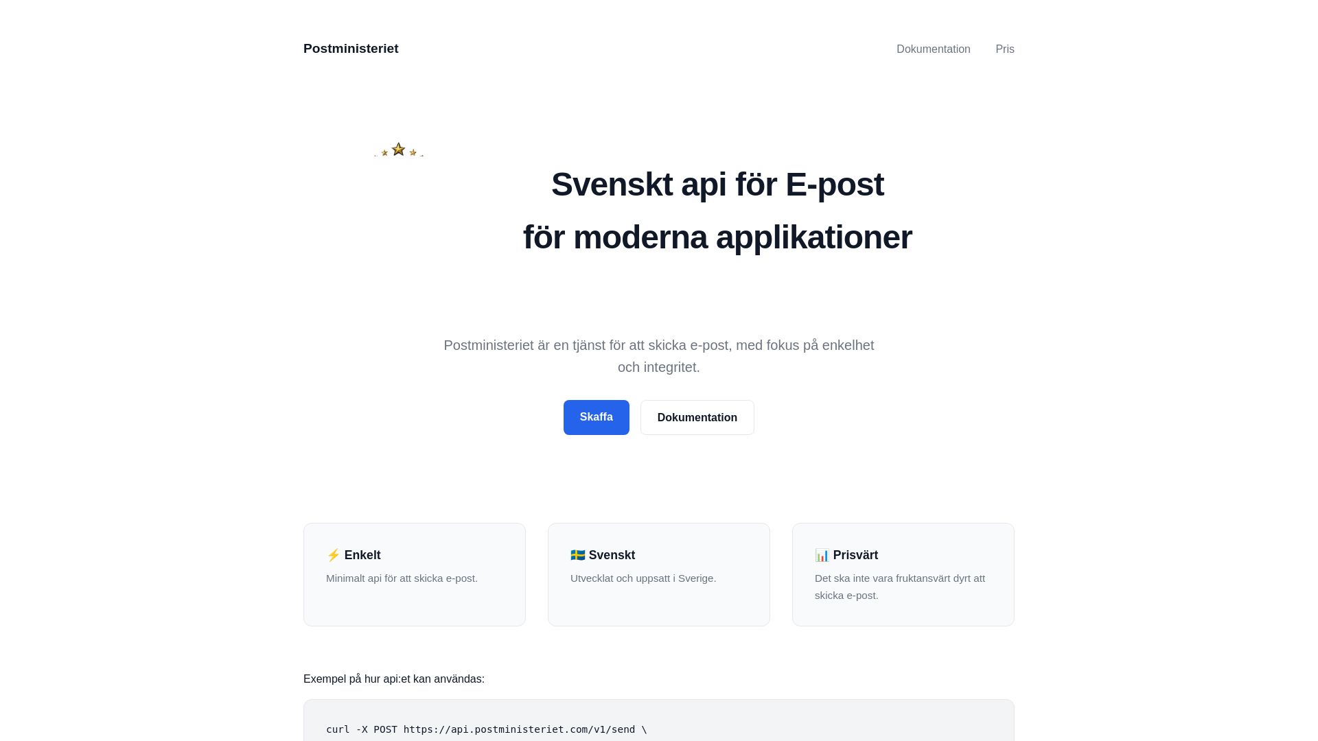 website screenshot of https://postministeriet.se/