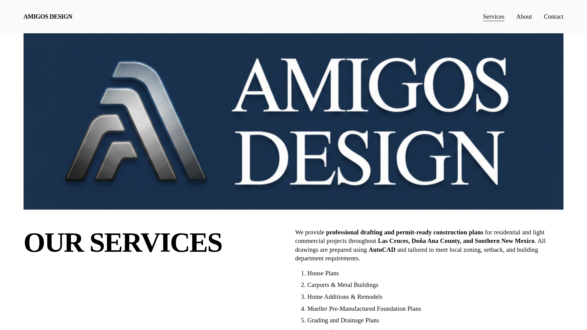 website screenshot of https://amigosplans.com/