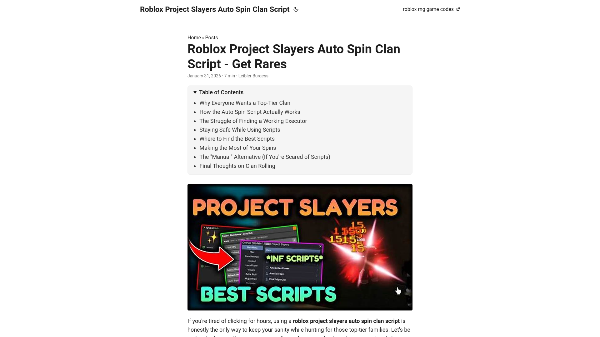 website screenshot of https://roblox-project-slayers-auto-spin-clan-script.pages.dev/