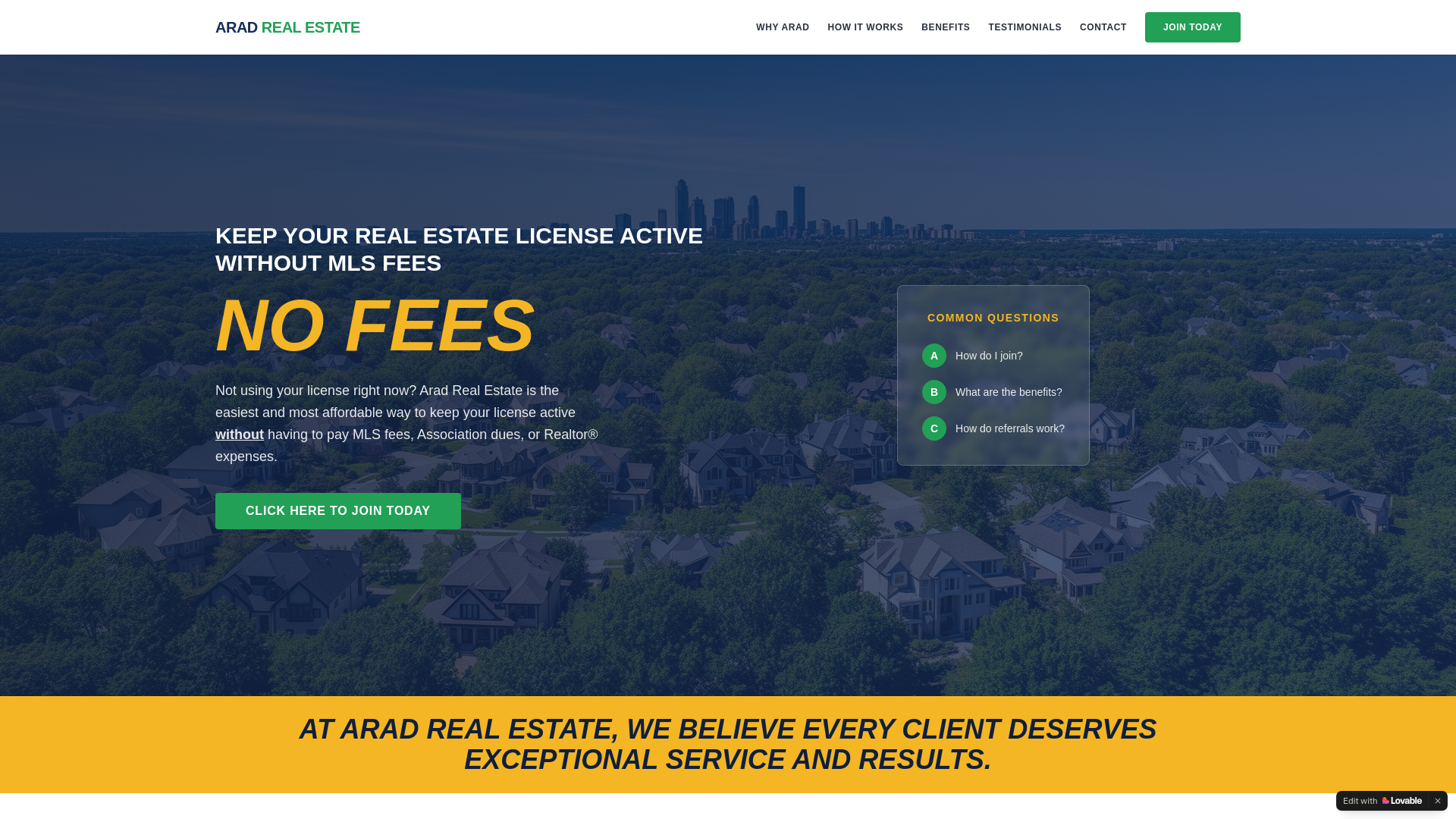 website screenshot of https://aradrealestate.com
