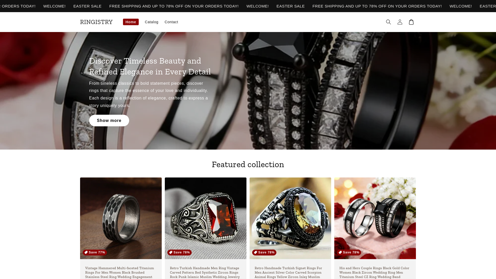 website screenshot of https://ringistry.store