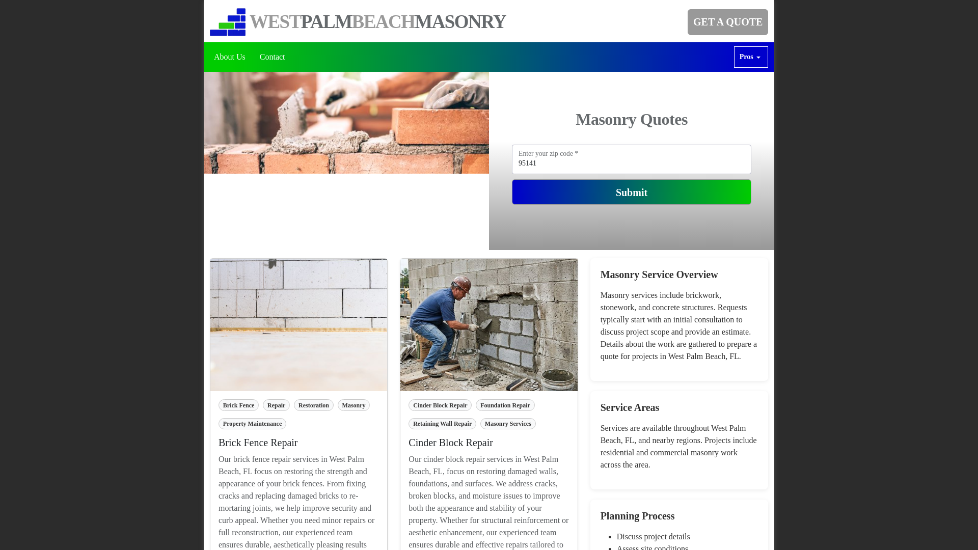 website screenshot of https://westpalmbeachflmasonry.com/