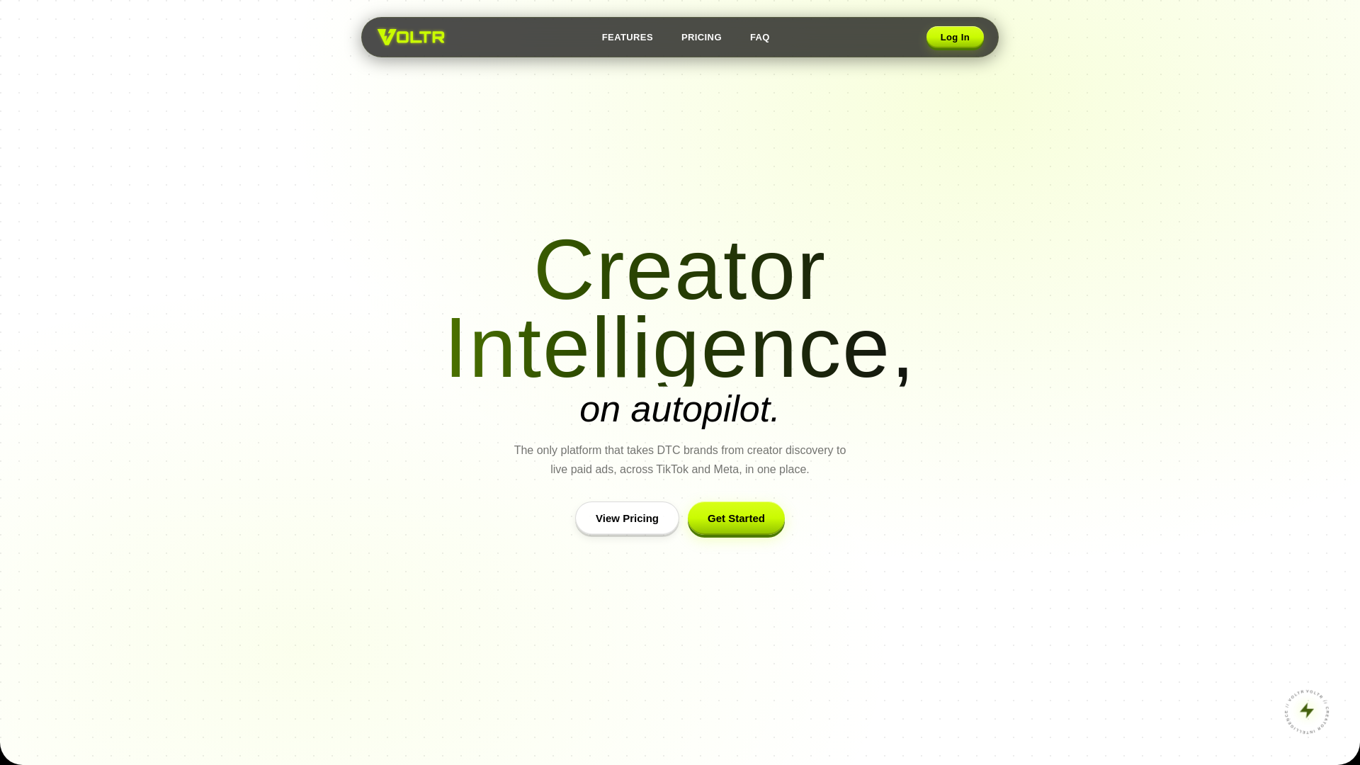 website screenshot of https://getvoltr.com