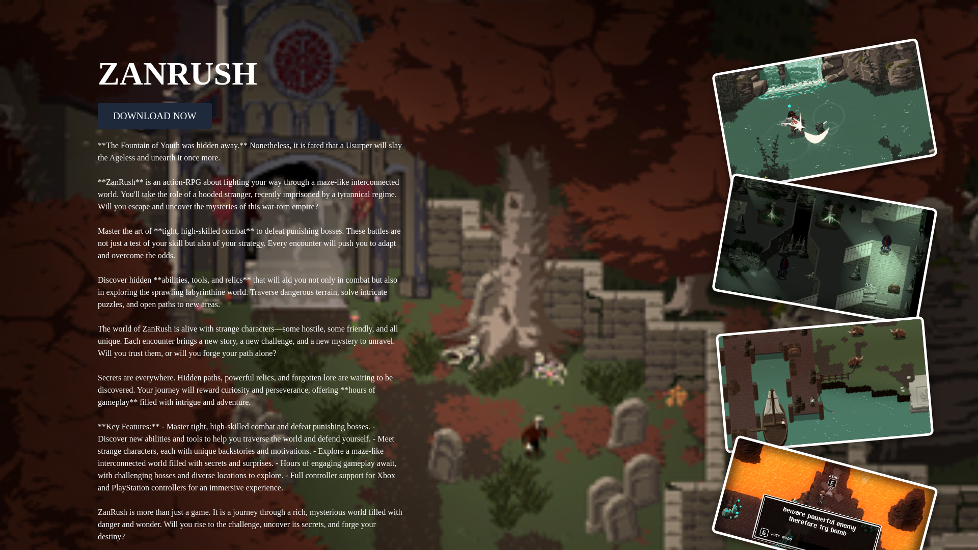 website screenshot of https://zanrush-game.pages.dev/