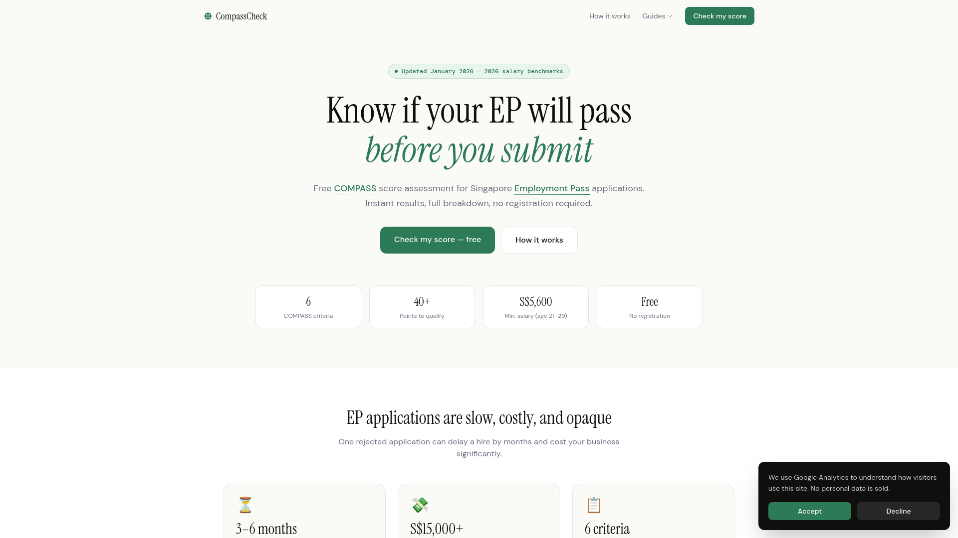 website screenshot of https://compasscheck.sg/
