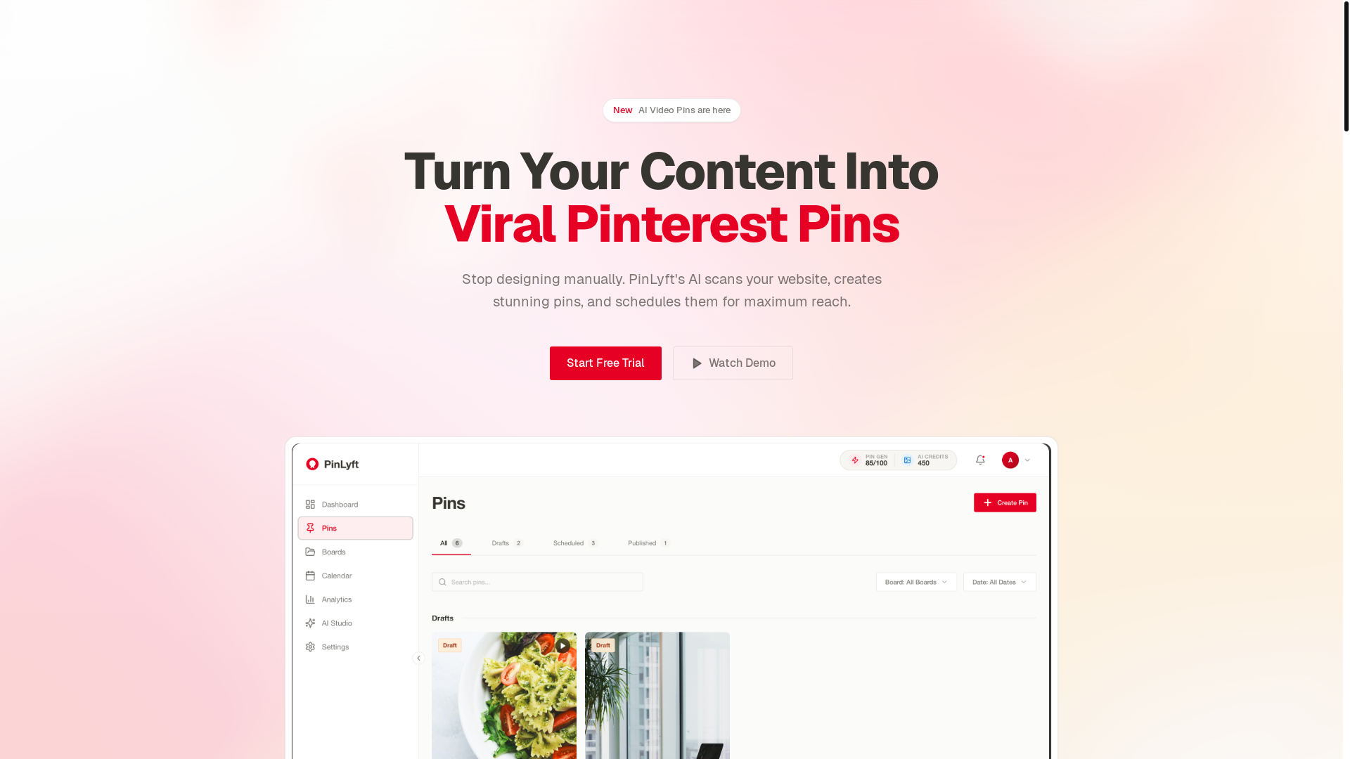 website screenshot of https://pinlyft.space/