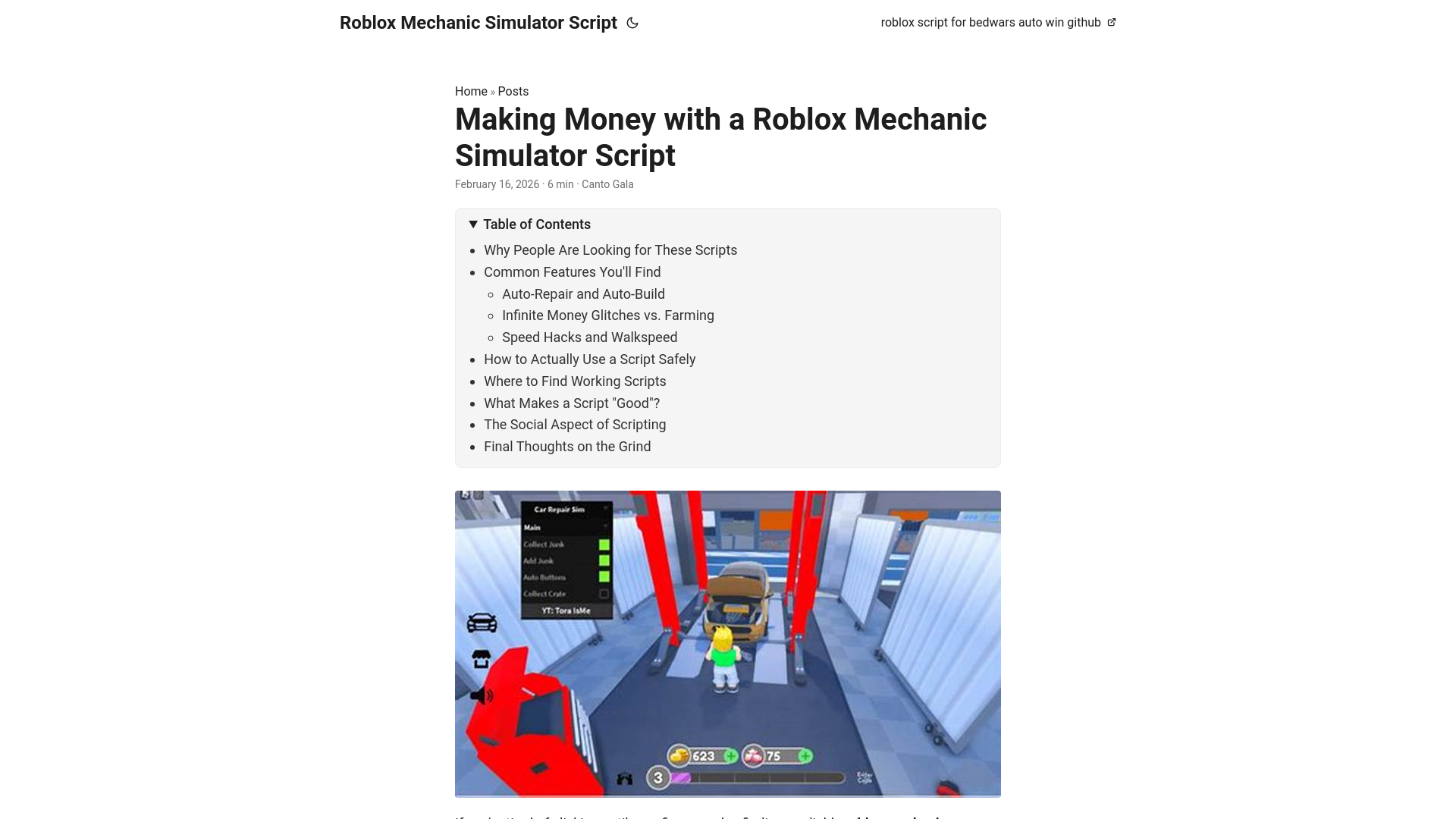 website screenshot of https://roblox-mechanic-simulator-script.pages.dev/