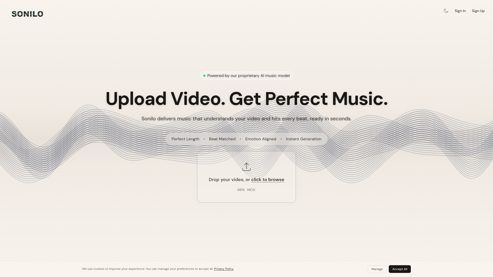 website screenshot of https://sonilo.com/
