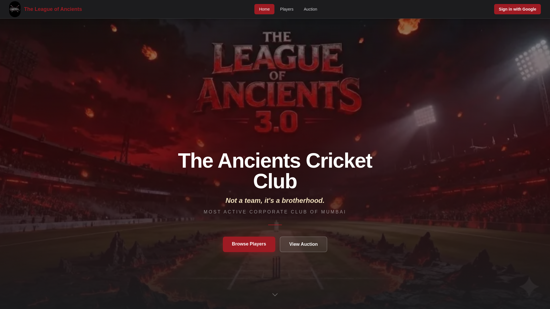 website screenshot of https://theancientscricketclub.in