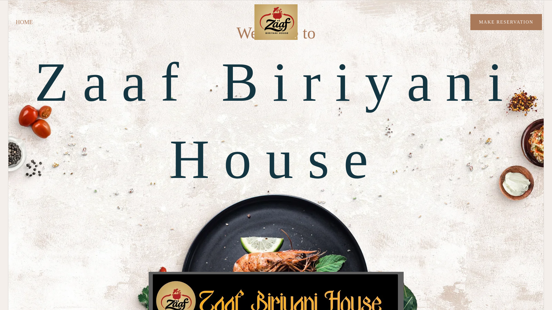 website screenshot of https://zaafbiriyani.com/