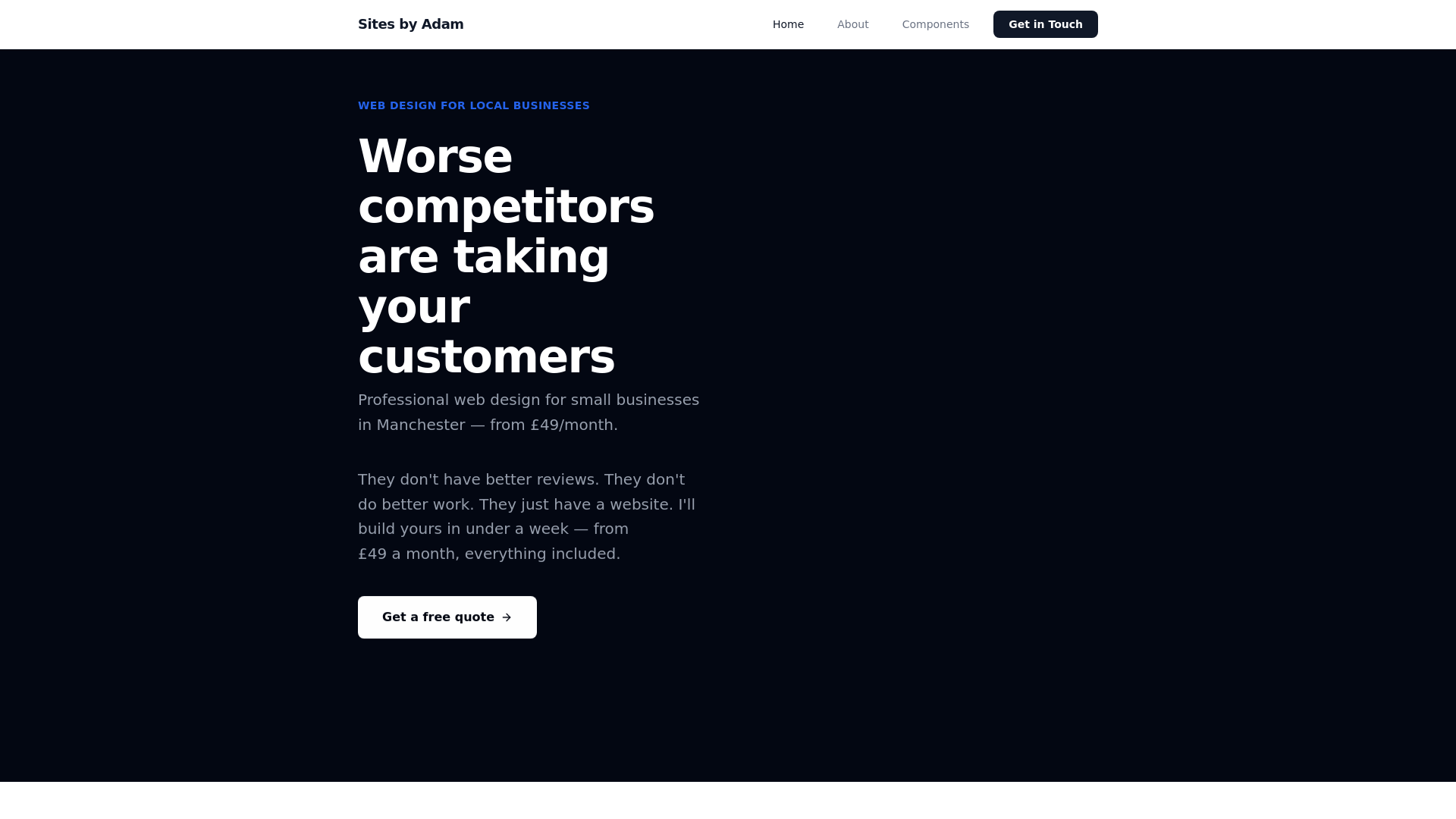 website screenshot of https://sitesbyadam.co.uk/