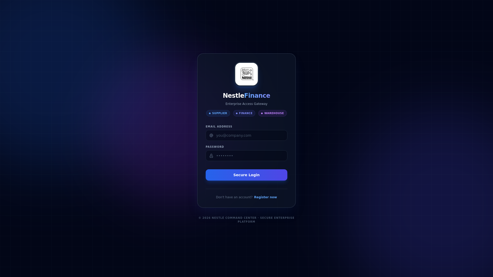 website screenshot of https://nestlefinancecommand.com/
