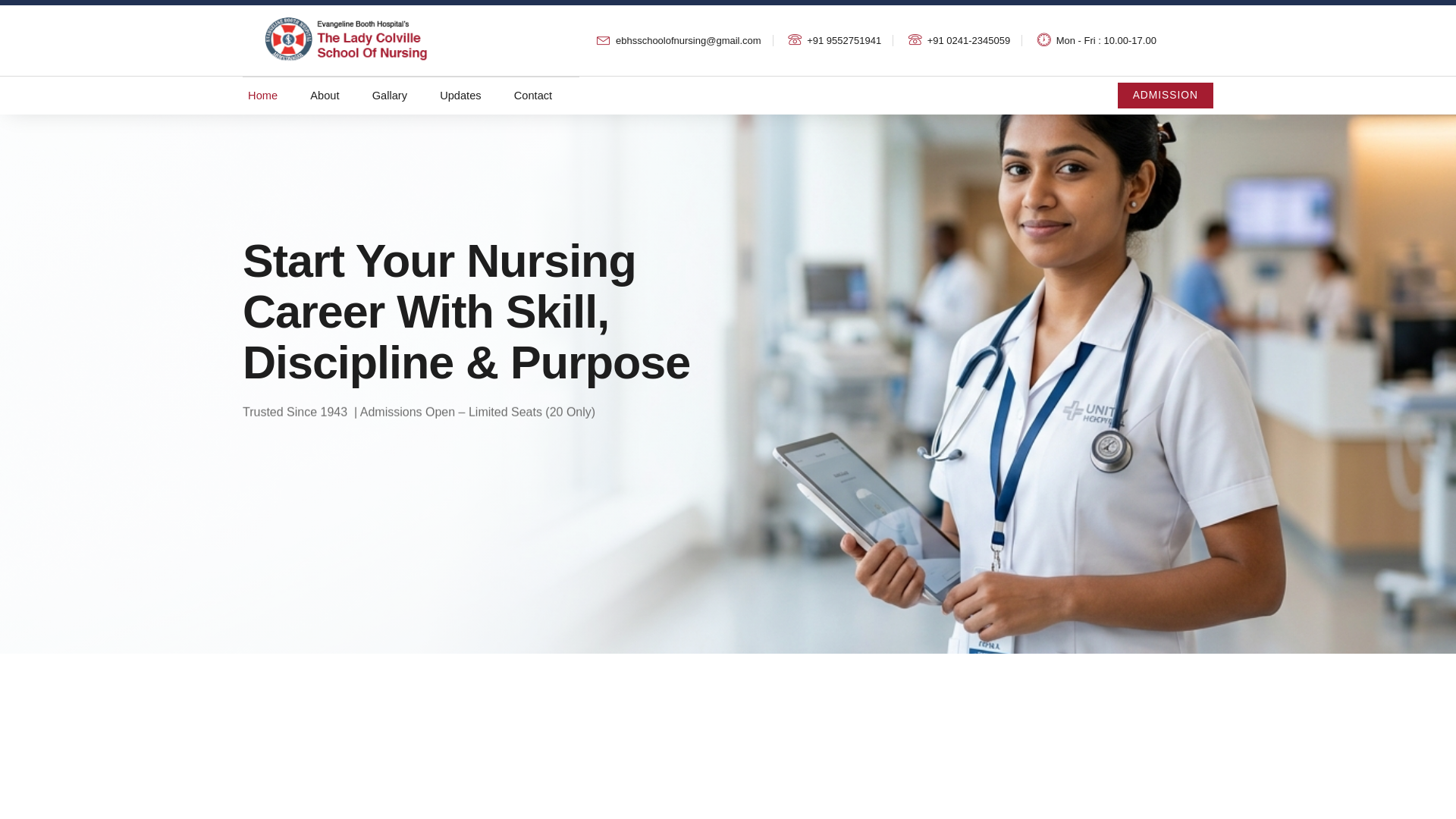 website screenshot of https://ebhschoolofnursing.com/