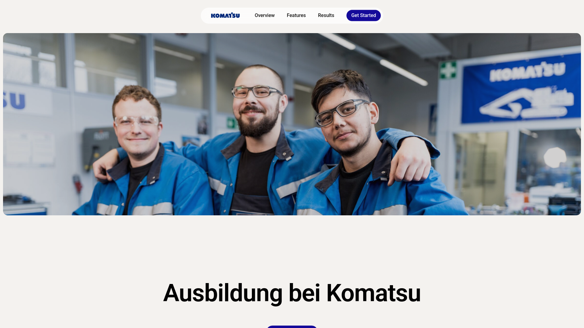 website screenshot of https://komatsu-ausbildung.de