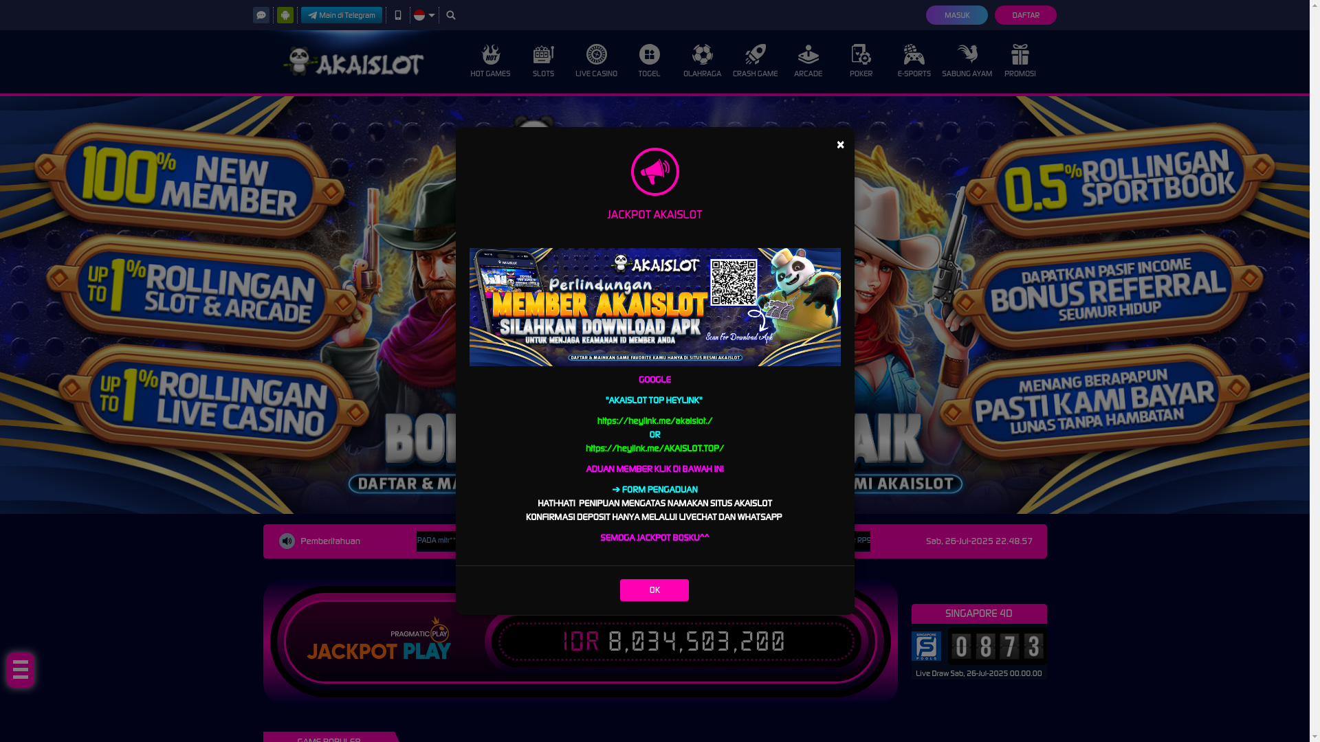 website screenshot of https://akaislotvip.today/