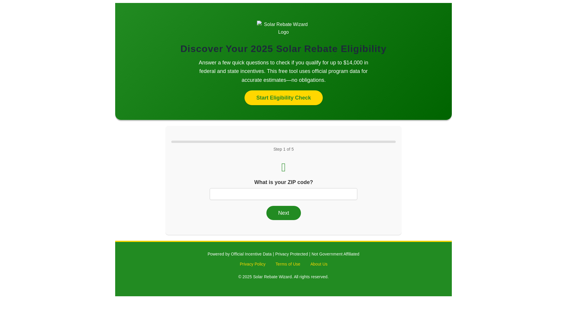website screenshot of https://solarrebatewizard.com/