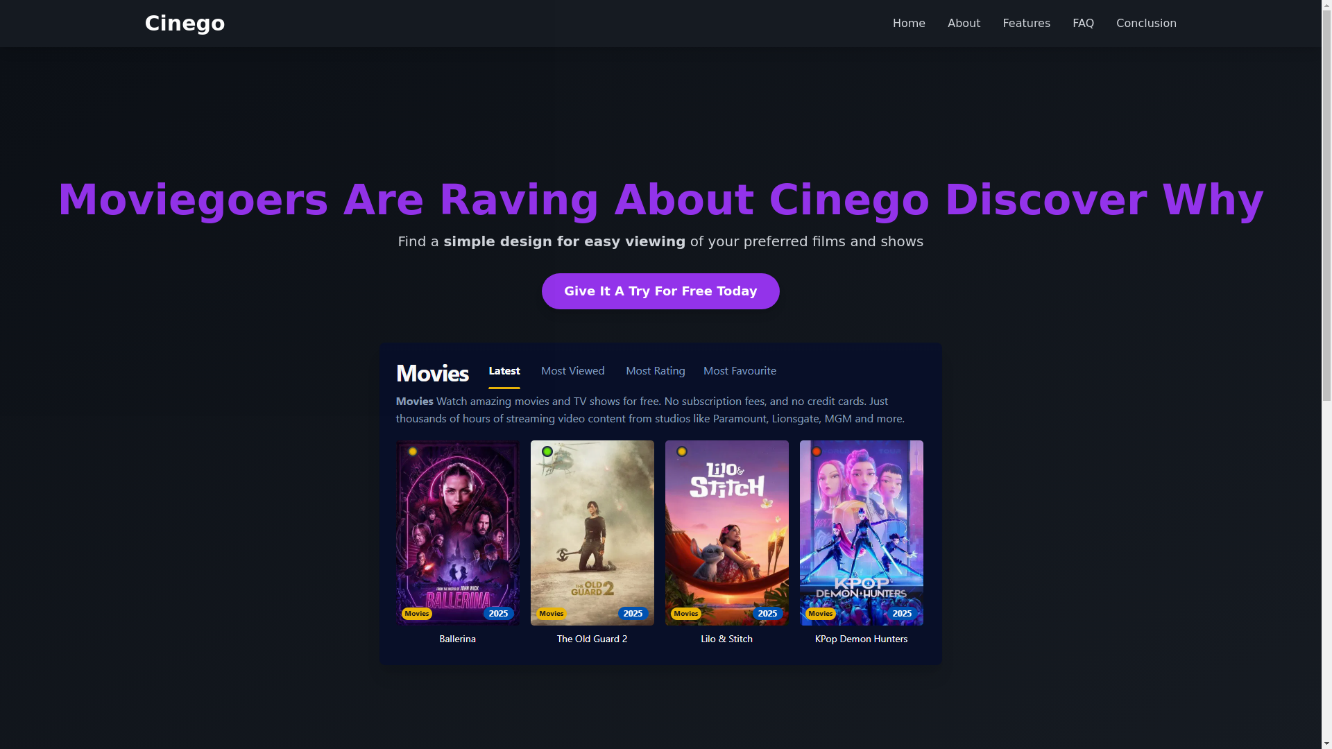 website screenshot of https://cinego-x7es.pages.dev/