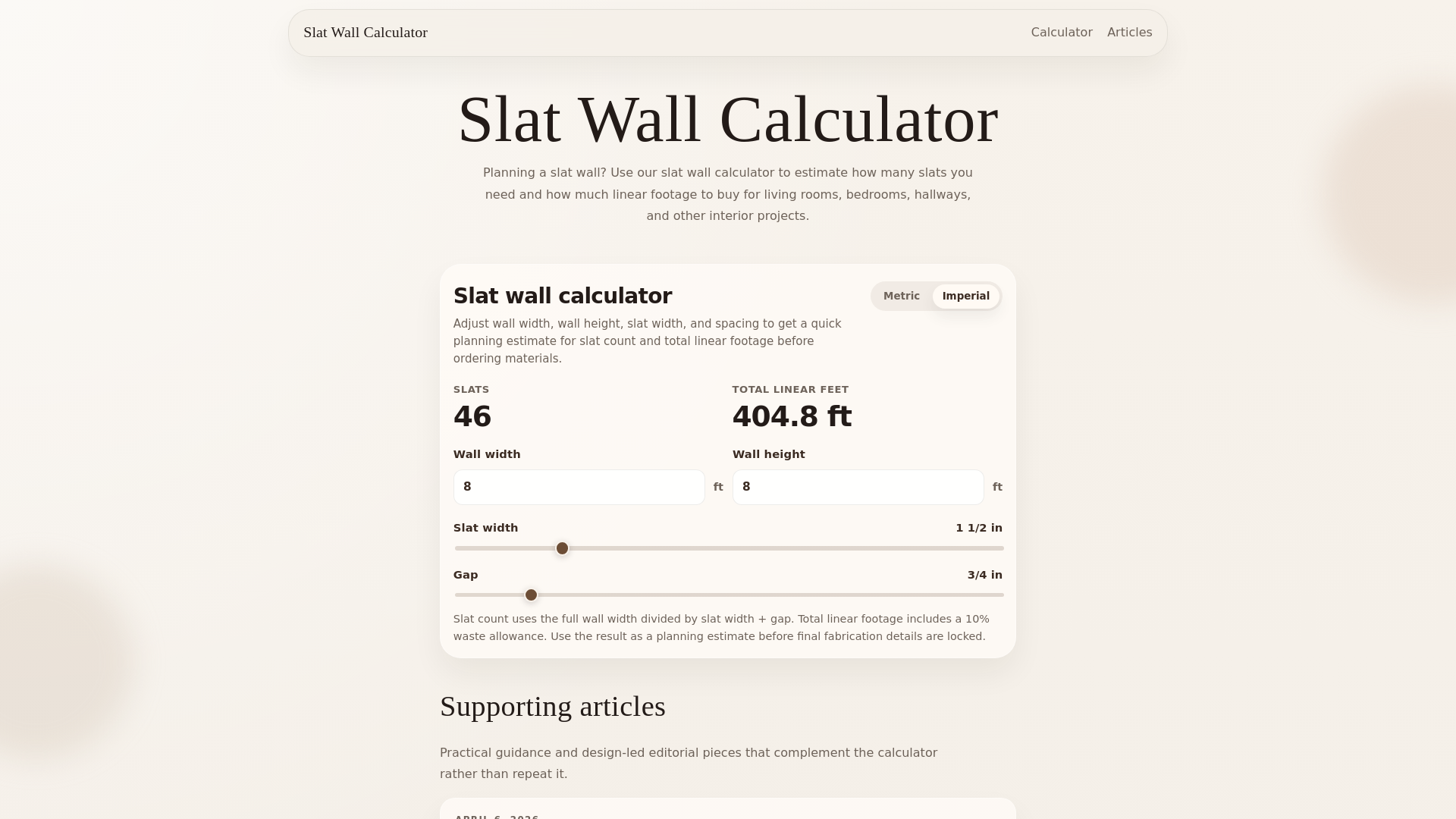 website screenshot of https://slatwallcalculator-esy.pages.dev/