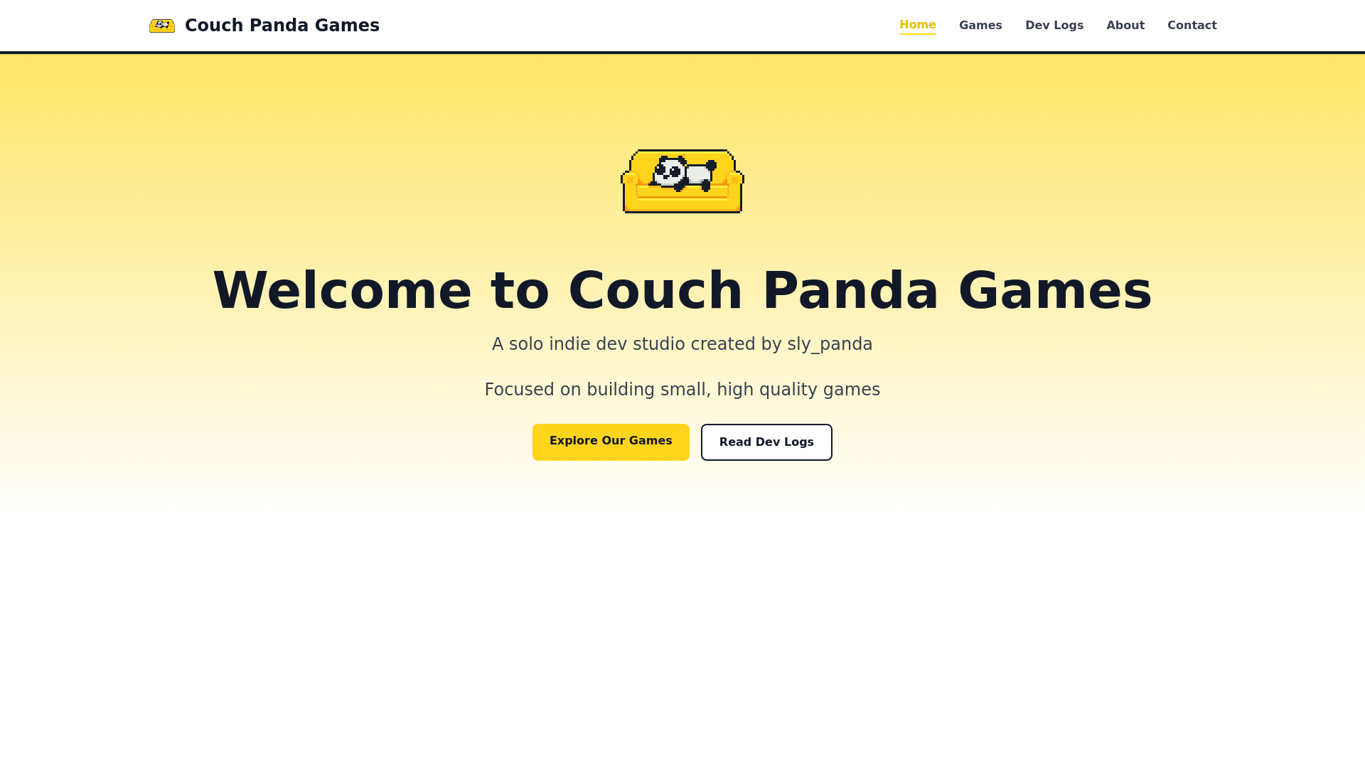 website screenshot of https://couchpandagames.com