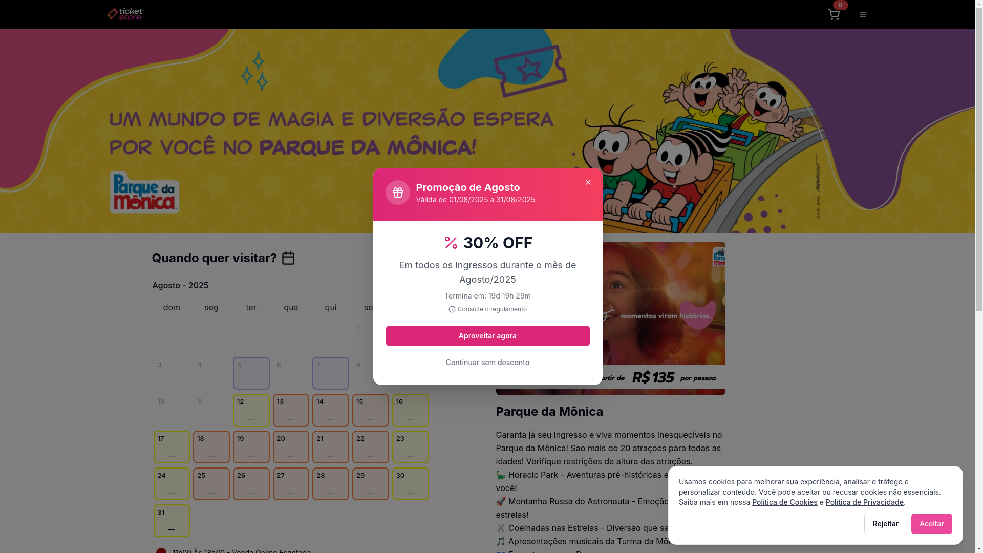 website screenshot of https://ingressos-parqueturmadamonica.store/