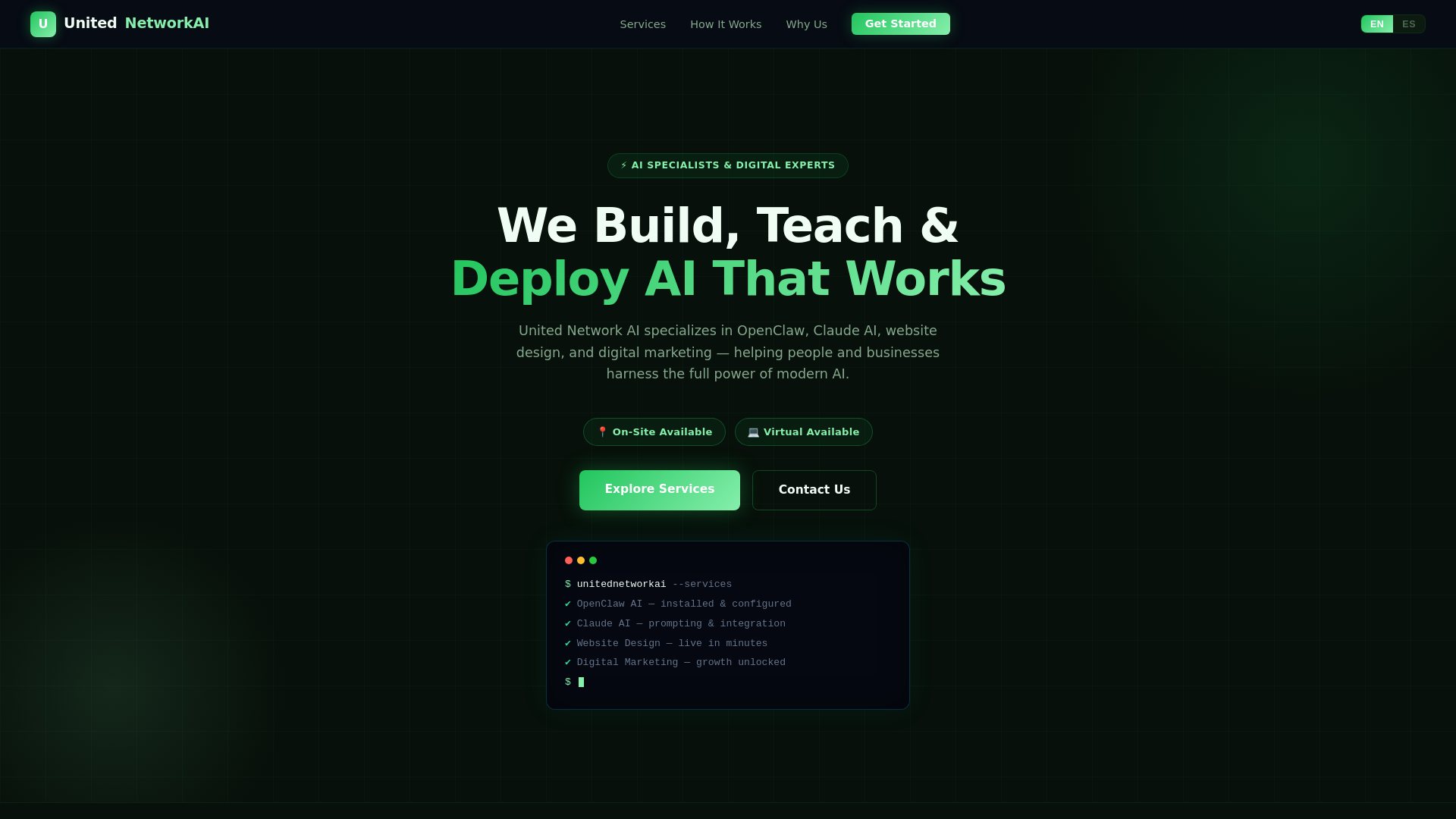 website screenshot of https://unitednetworkai.com/