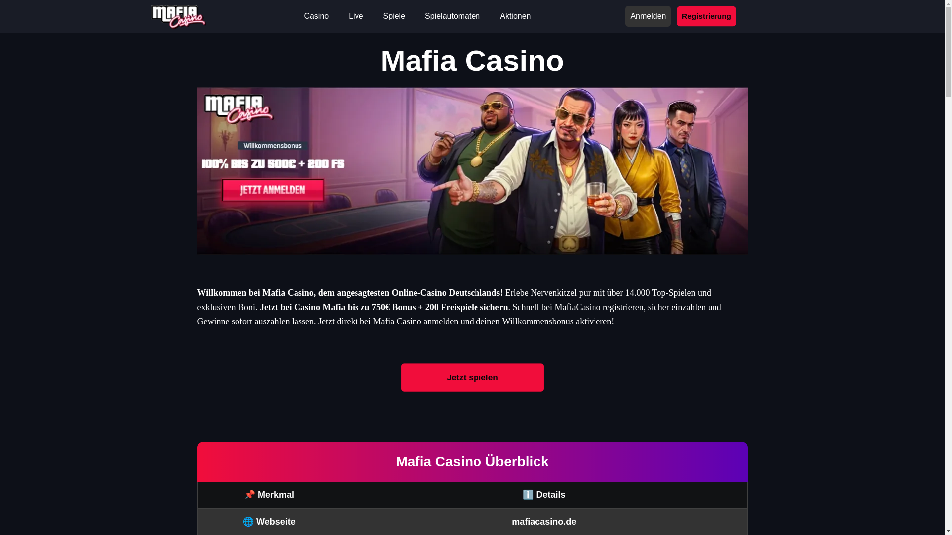 website screenshot of https://mafiacasinos.de/