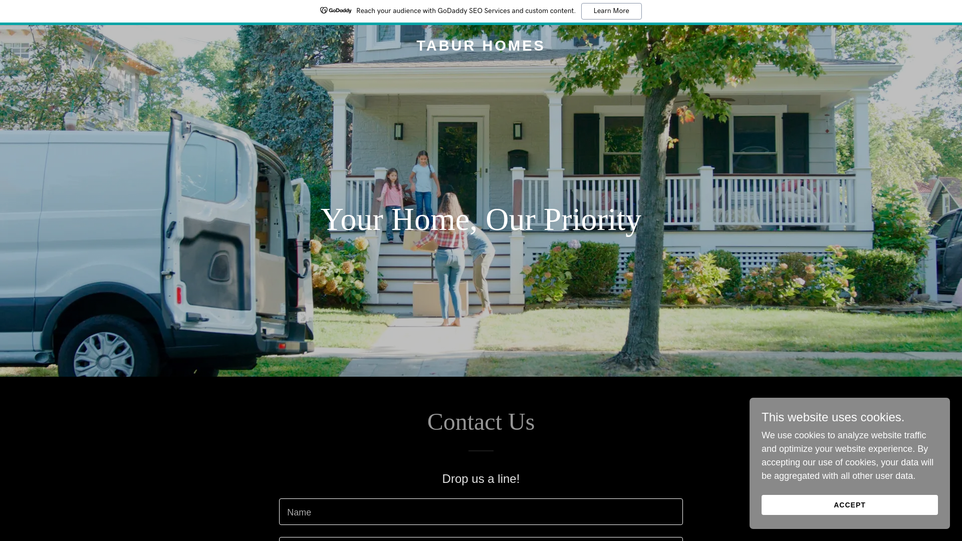 website screenshot of https://taburhomes.com
