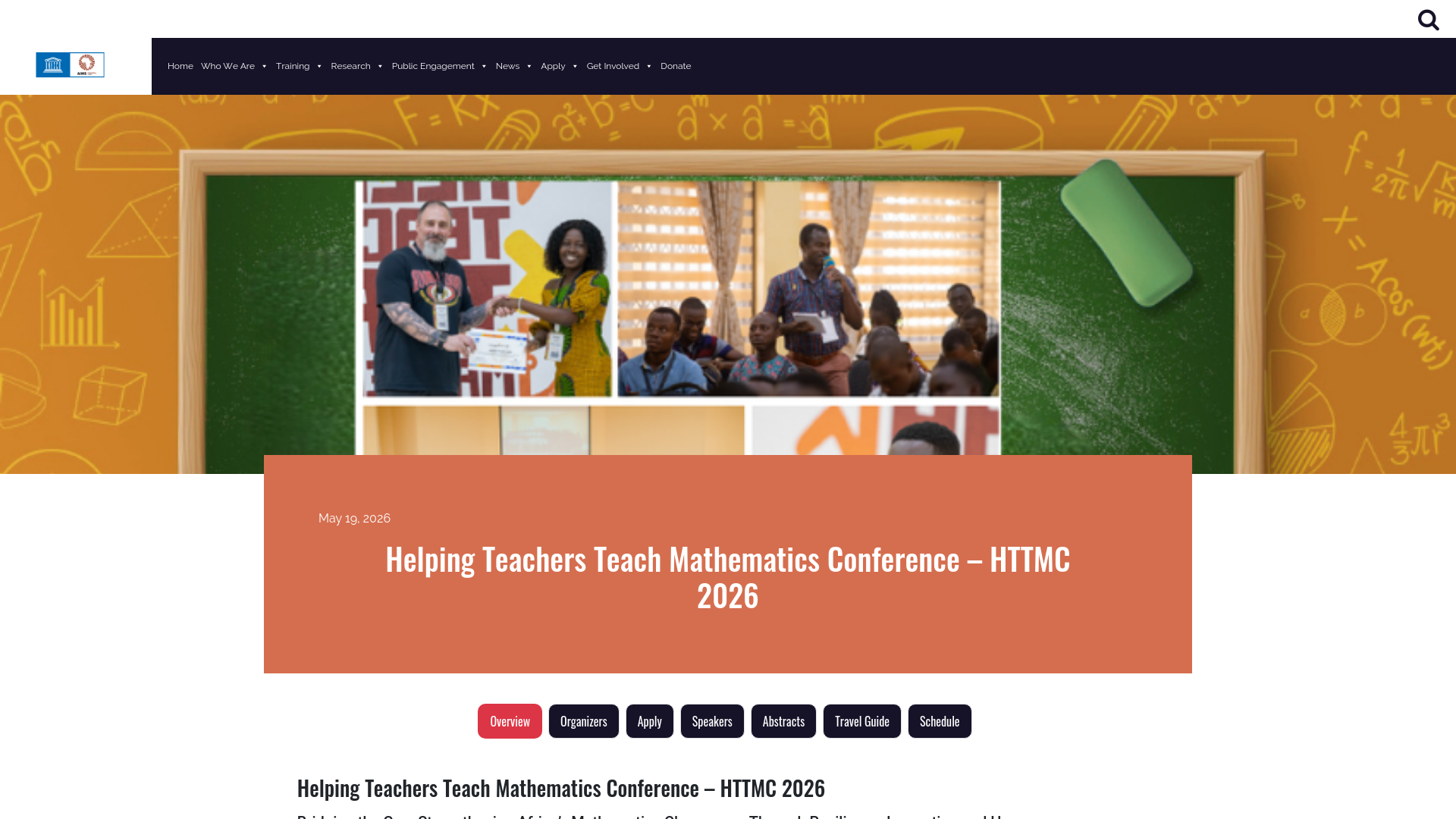website screenshot of https://aims.edu.gh/event/helping-teachers-teach-mathematics-conference-httmc-2026