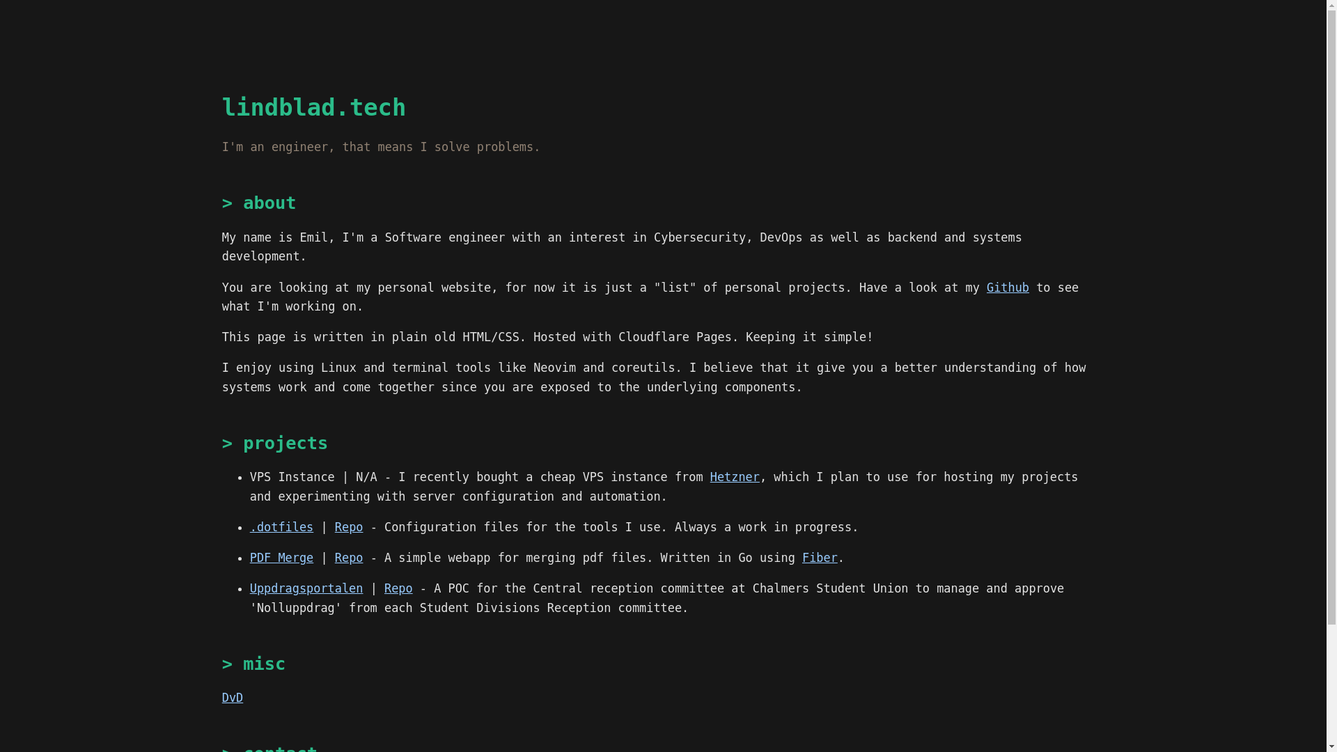 website screenshot of https://lindblad.tech/
