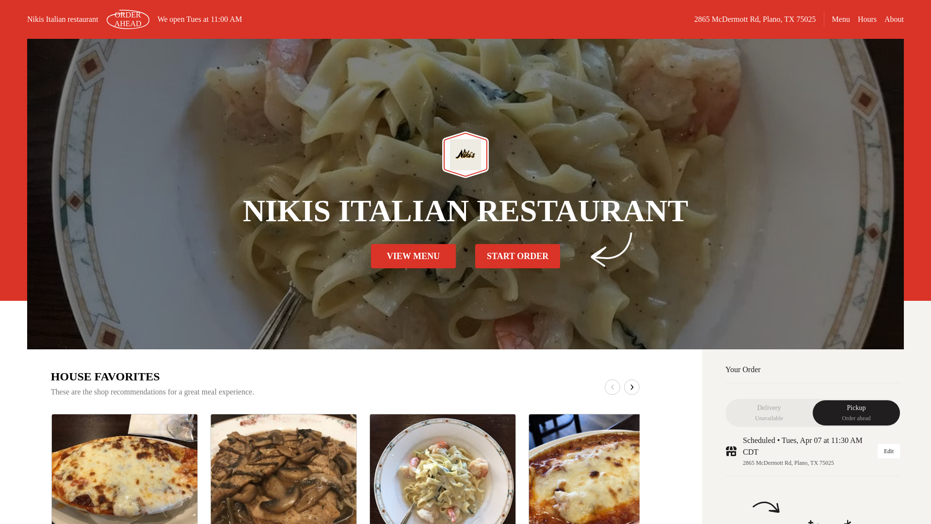 website screenshot of https://nikisitalianrestaurant.com/