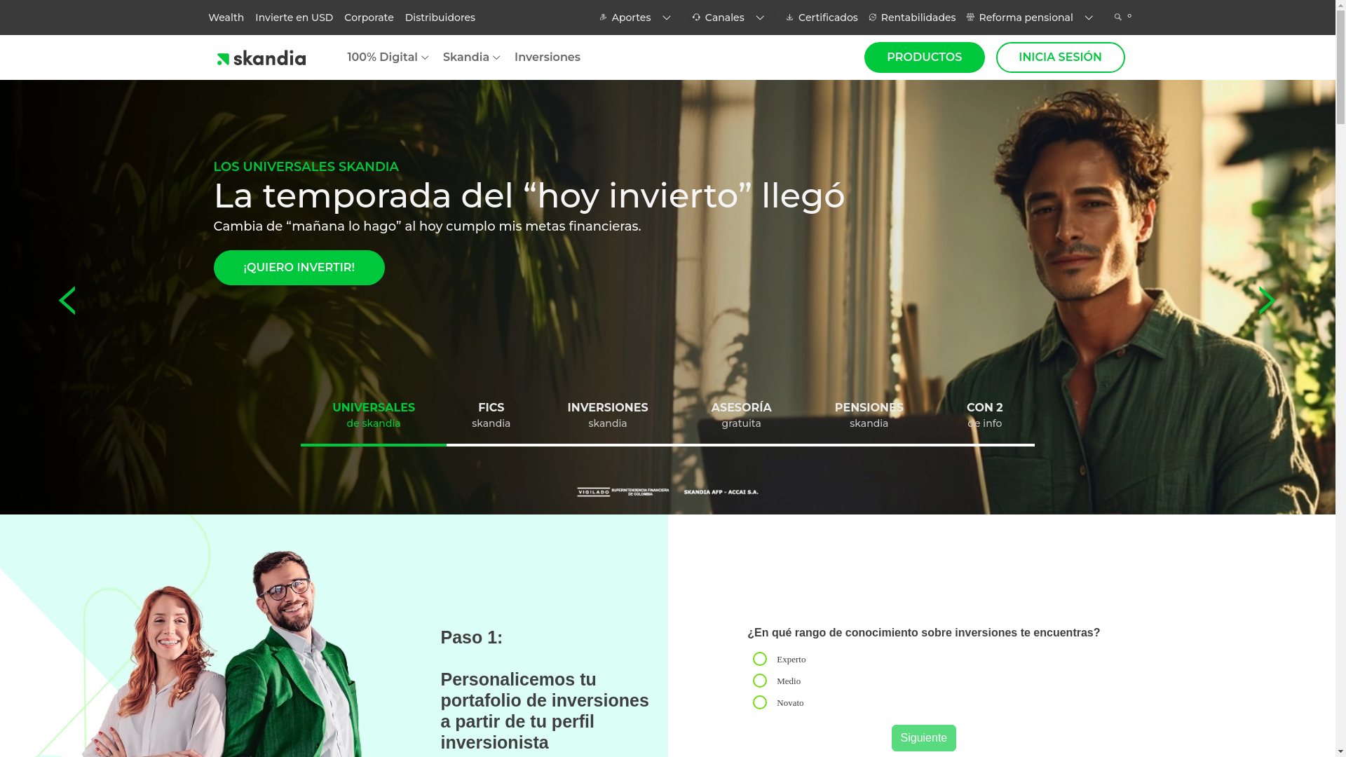 website screenshot of https://www.skandia.co/