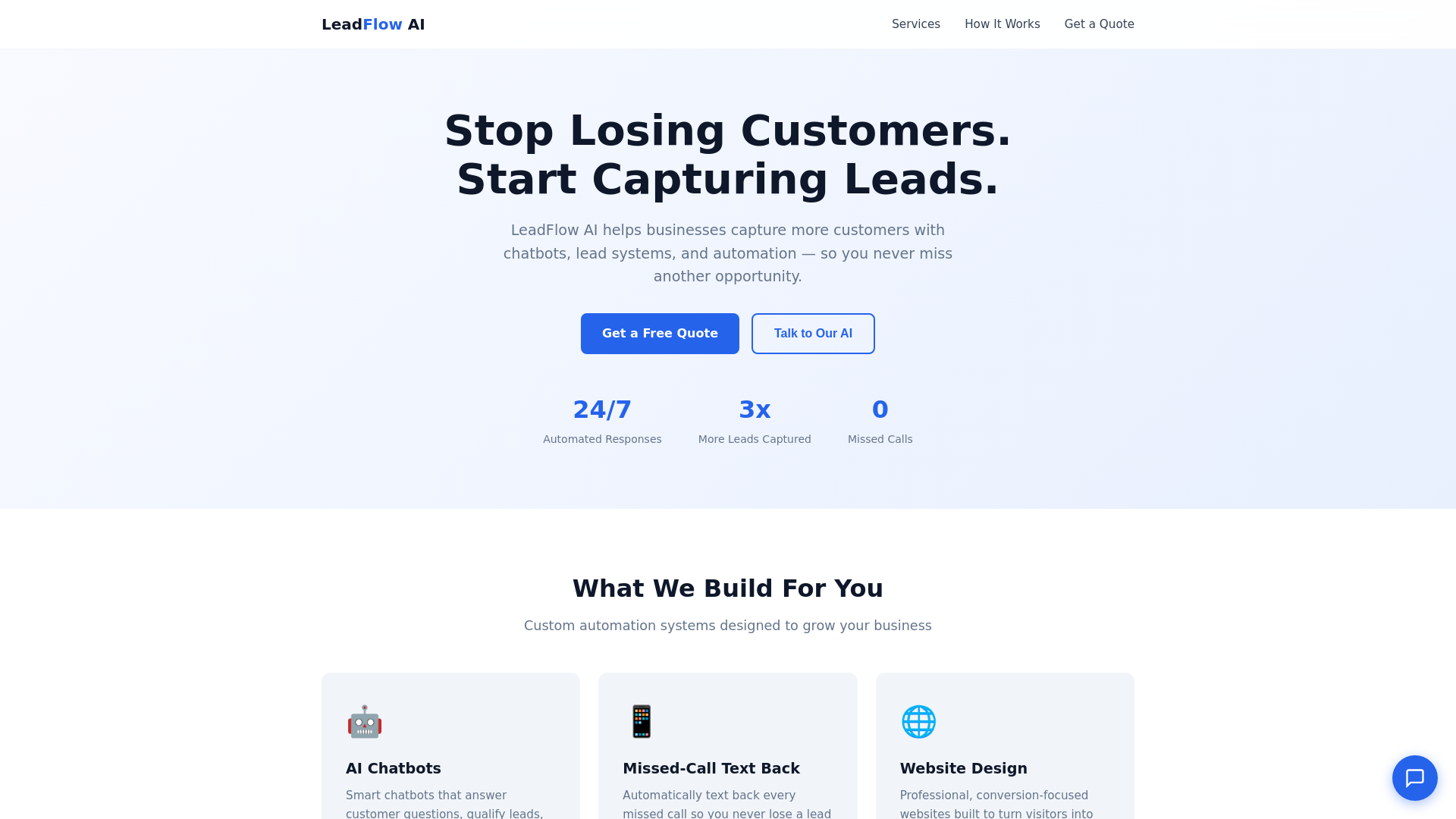 website screenshot of https://leadflow-ai.org/