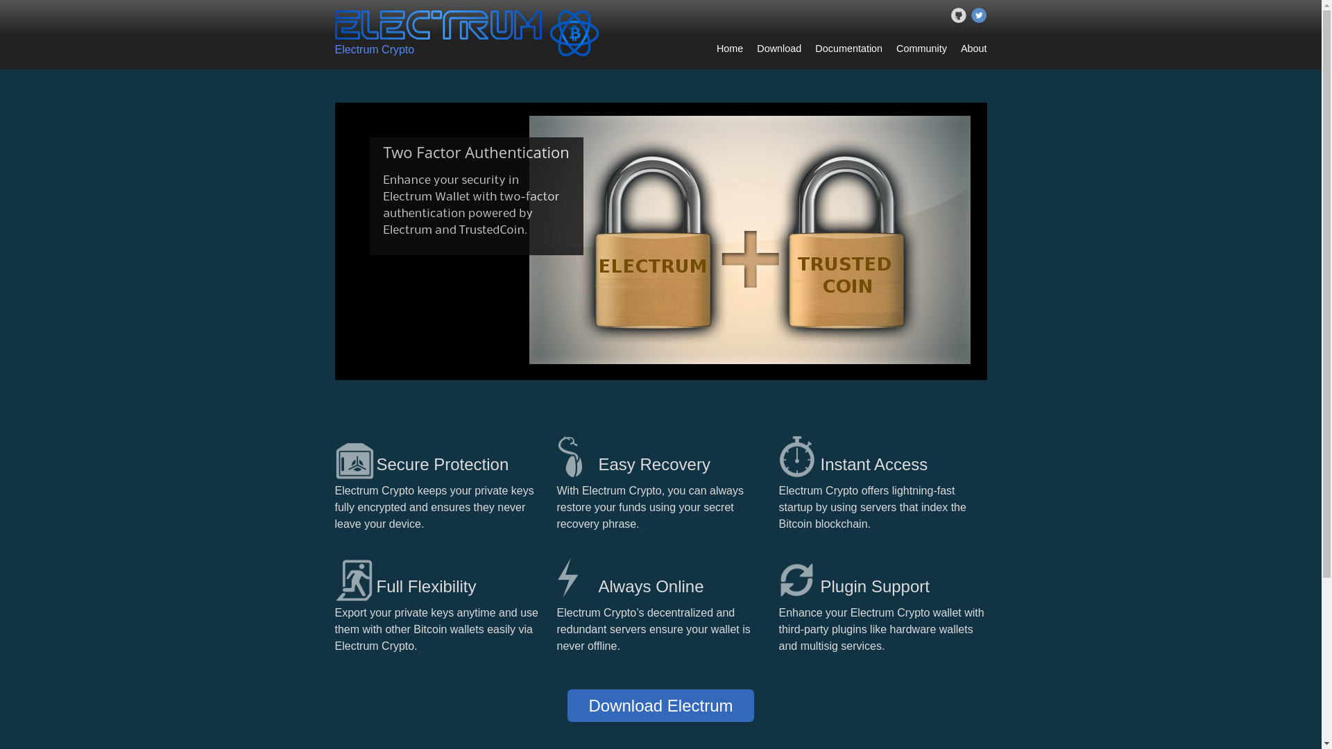 website screenshot of https://electrumcrypto.org/